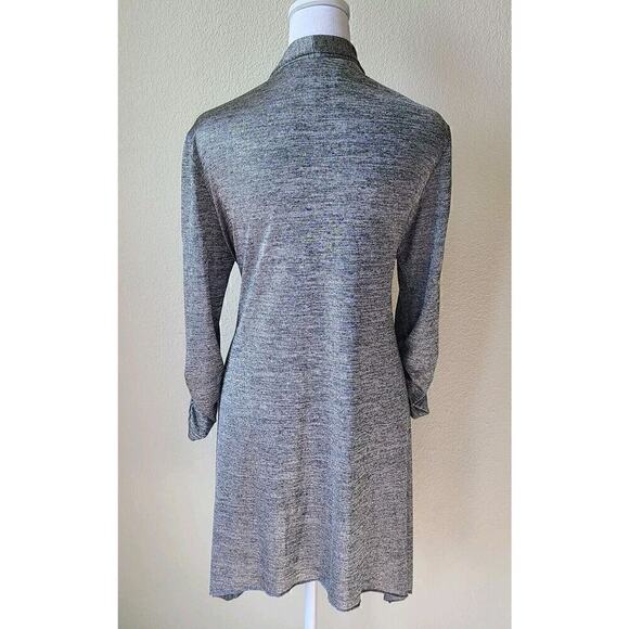 Joseph Ribkoff Long Open Cardigan Tie Waist Ruched Sleeve, Grey/Lurex US 12 - Picture 6 of 11